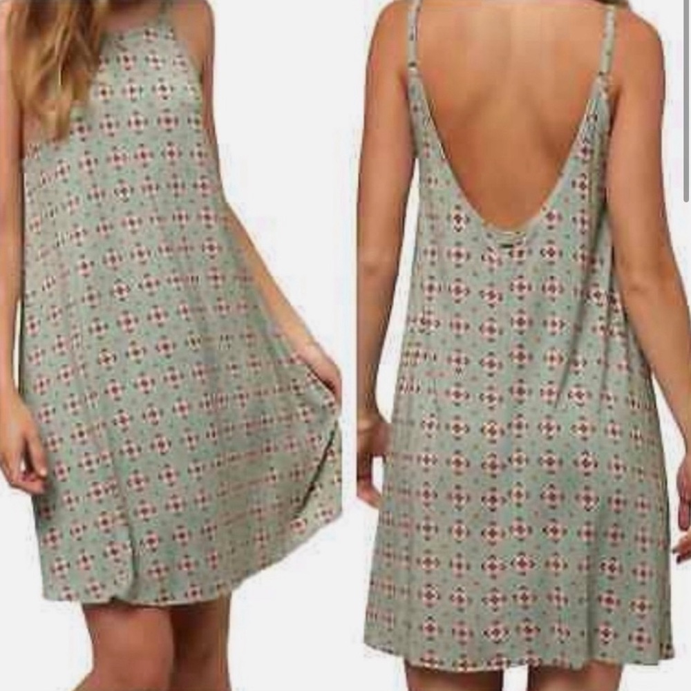 O'Neill Tile Print Sage Green Shift Dress, S